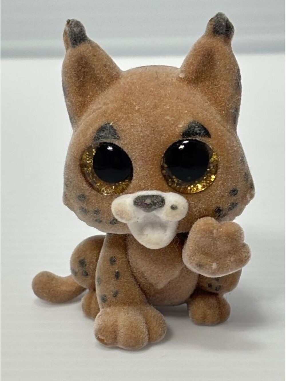 Small Flocked Plush Bobcat Figurine with Glitter Eyes GUC